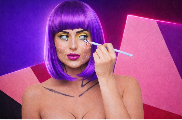 portrait pop art avec maquillage vibrant